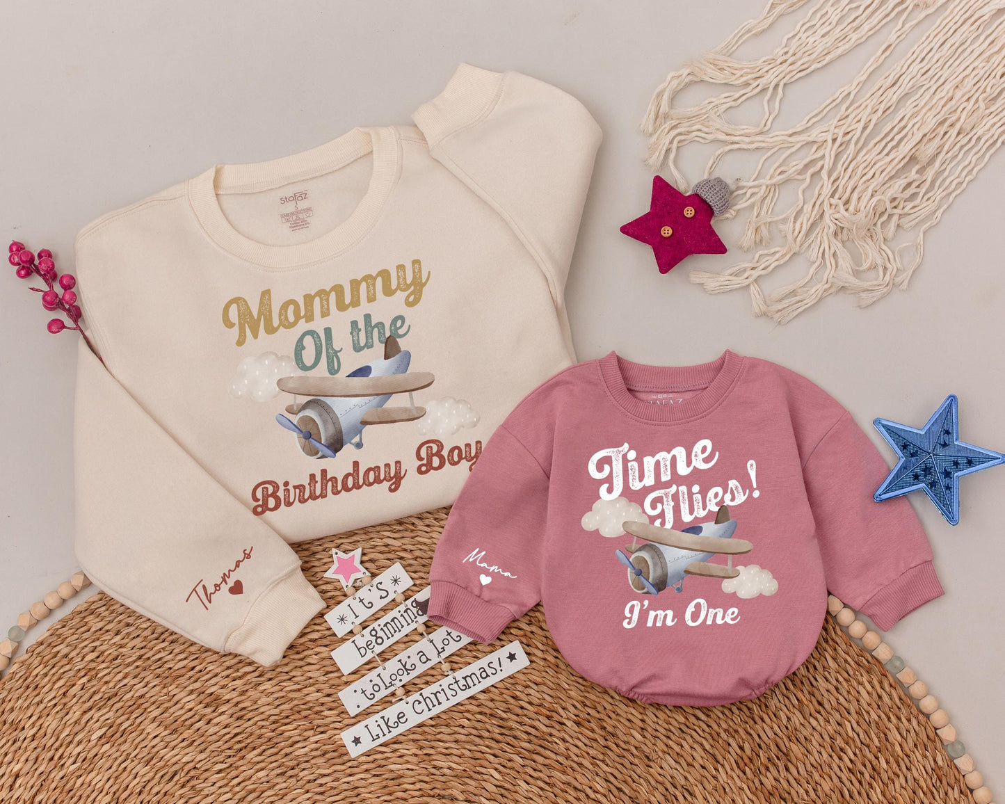 Time Flies Birthday Sweatshirt Flying Into One Vintage Airplane Birthday Party Flight Crew Family Shirt
