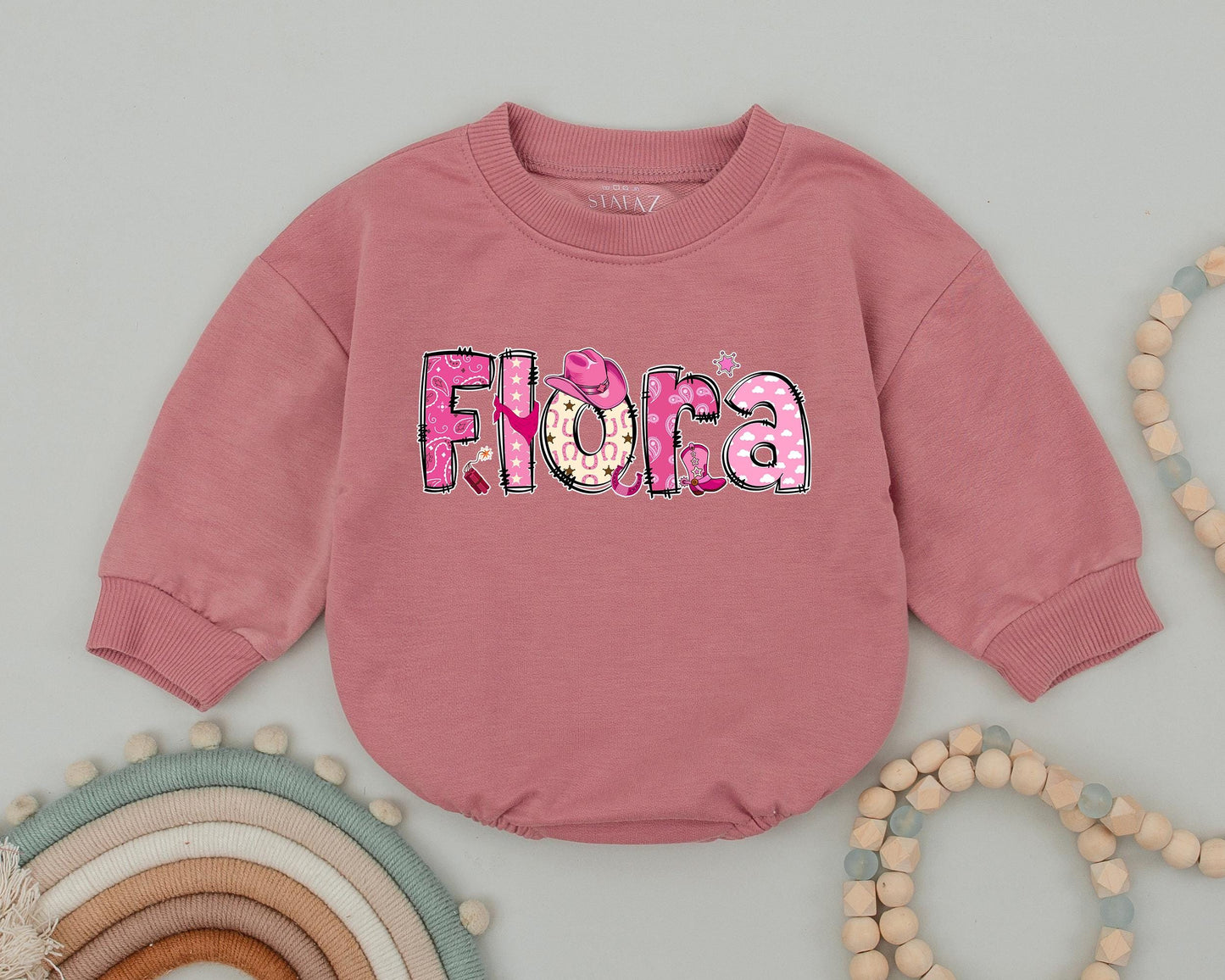 Flora Western Cowgirl 1st Birthday Romper Baby Girl Outfit Custom Name Design Western Baby Clothes