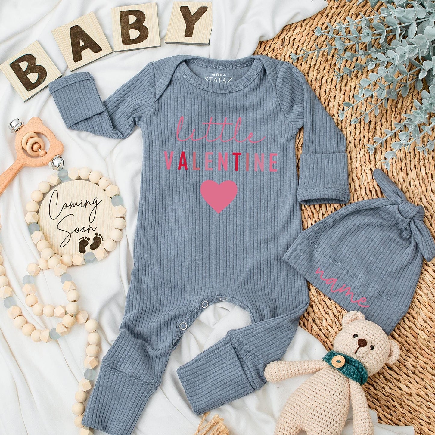 Sweet Valentine Baby Bodysuit and Hat Set Adorable Newborn Valentine's Day Custom Outfit Perfect Gift for New Arrivals