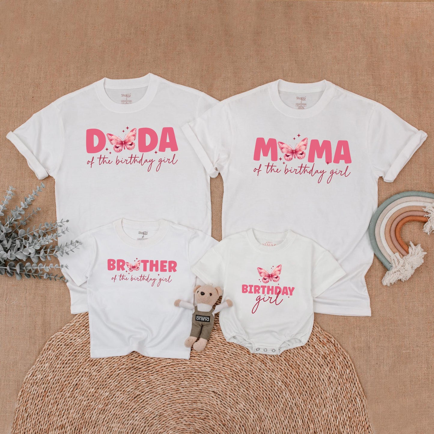 Butterfly Birthday Girl Matching Family Shirts Cute Outfit Baby Romper First Birthday Party Flutter Theme Matching Set Toddler Birthday Gift Idea