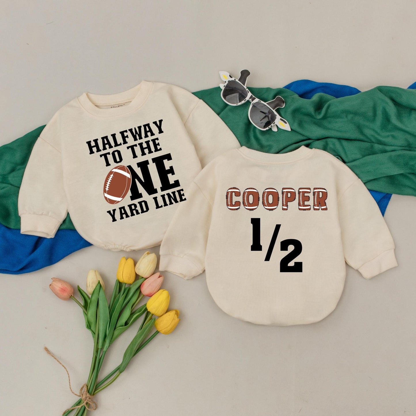 Personalized Halfway To The One Yard Line 6 Month Baby Romper Half Birthday Outfit Football Season Bodysuit Comfortable Infant Celebration Gift Idea