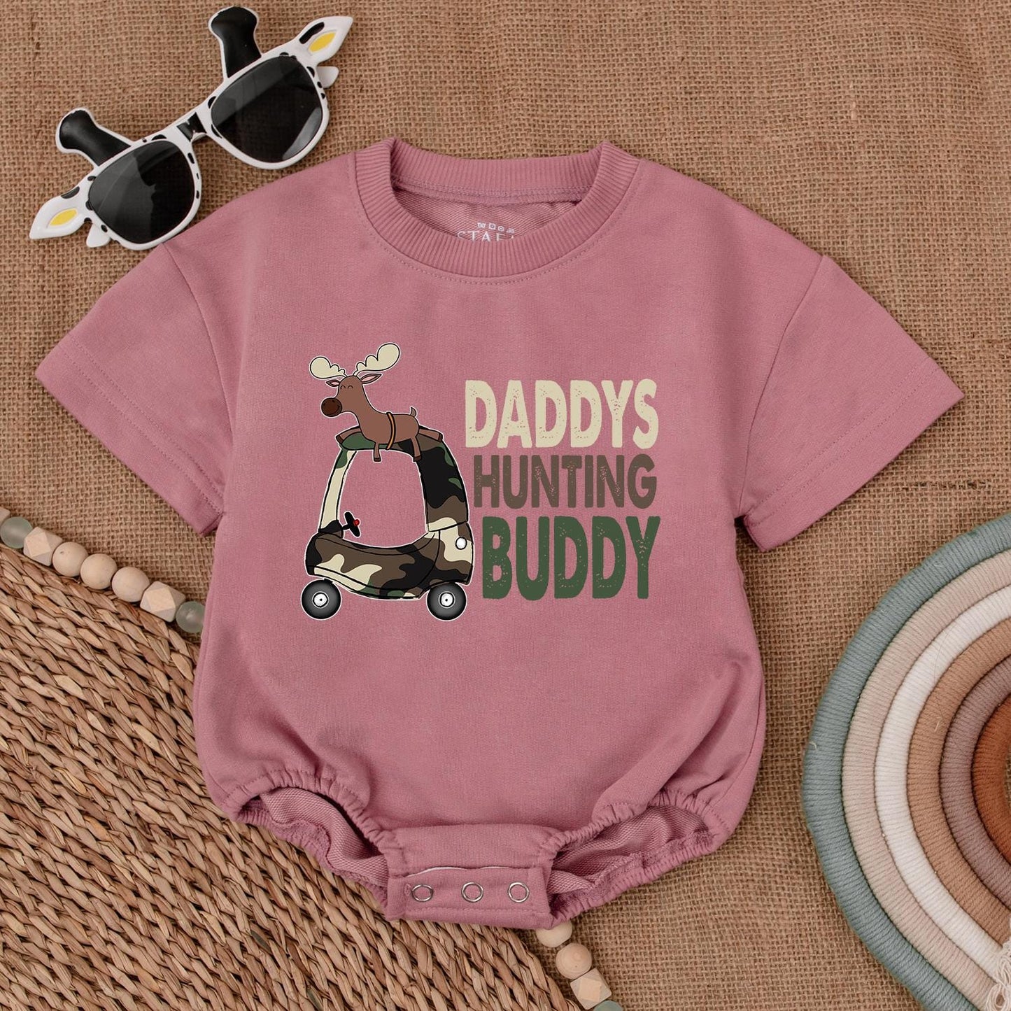 Daddy's Hunting Buddy Baby Romper Boy Bodysuit Camo Golf Cart Moose Design Baby Shower Gift Hunting Outfit
