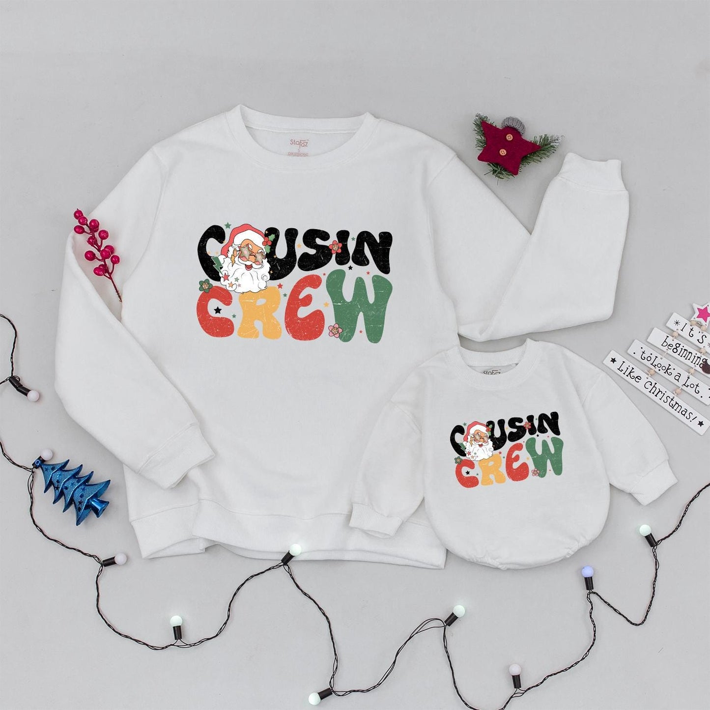 Groovy Cousin Crew Christmas Sweatshirt, Retro Santa Family Matching Xmas Outfit, Fun Holiday Sweatshirts for Baby, Toddler, & Kids 139 chars