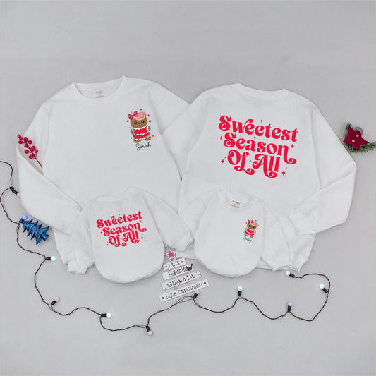 Personalized Gingerbread Sweetest Season Sweatshirt, Baby's First Christmas Cookie Crew, Cute Festive Holiday Sweater for Girls, Infant Xmas Gift 137