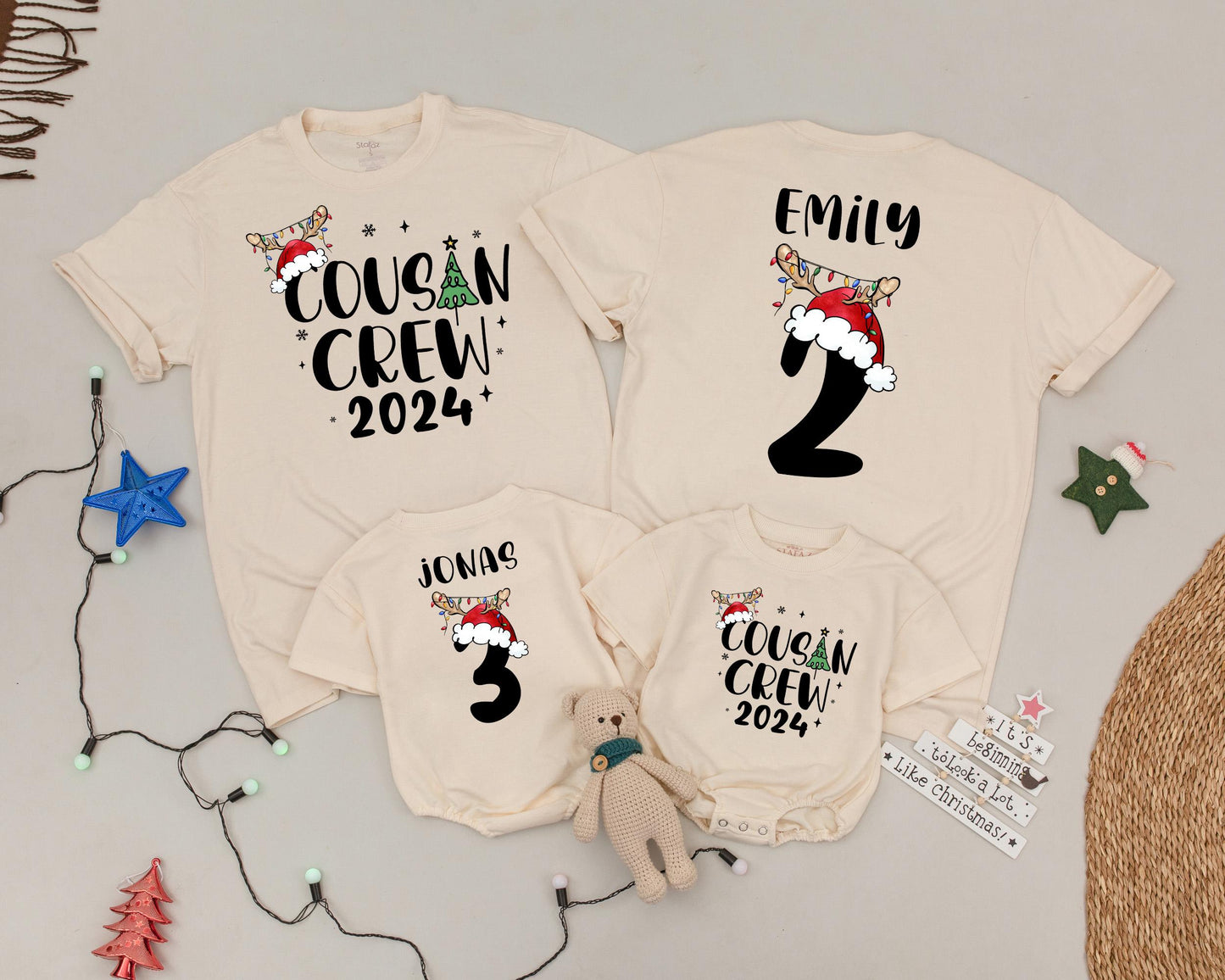 Matching Christmas Cousin Crew 2024 Shirts, Custom Name & Number Family Holiday Tees, Cute Christmas Morning Outfit for Baby Toddler Soft Cotton