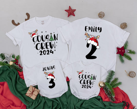 Matching Christmas Cousin Crew 2024 Shirts, Custom Name & Number Family Holiday Tees, Cute Christmas Morning Outfit for Baby Toddler Soft Cotton
