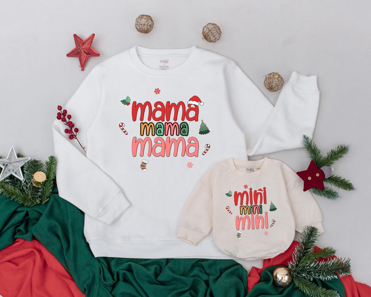 Retro Mama and Mini Christmas Sweatshirts: Matching Holiday Outfits for Mom and Baby, Xmas Family Shirts, Cute Festive Newborn Set, Year-End Gift Idea