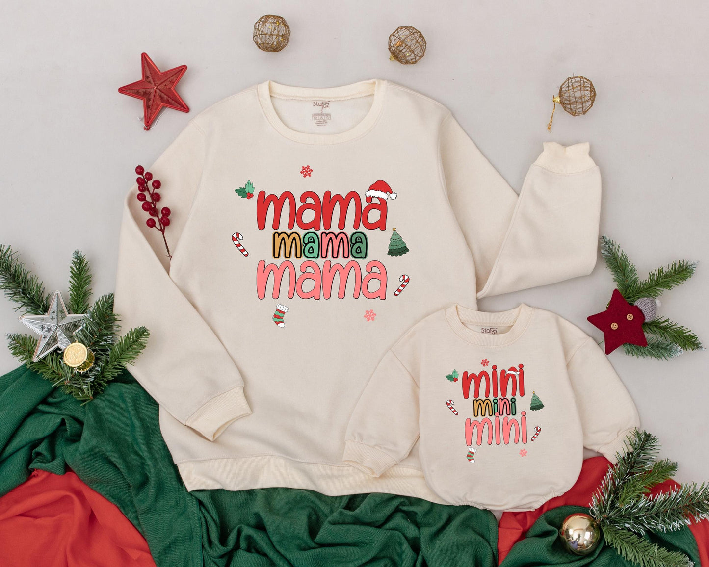 Retro Mama and Mini Christmas Sweatshirts: Matching Holiday Outfits for Mom and Baby, Xmas Family Shirts, Cute Festive Newborn Set, Year-End Gift Idea