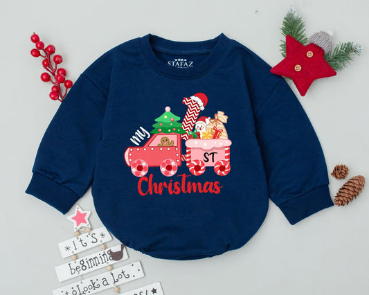My First Christmas Baby Romper Pink Train Design Cute Holiday Outfit Gingerbread Man Santa Hat Christmas Tree Toddler Boy Girl Gift