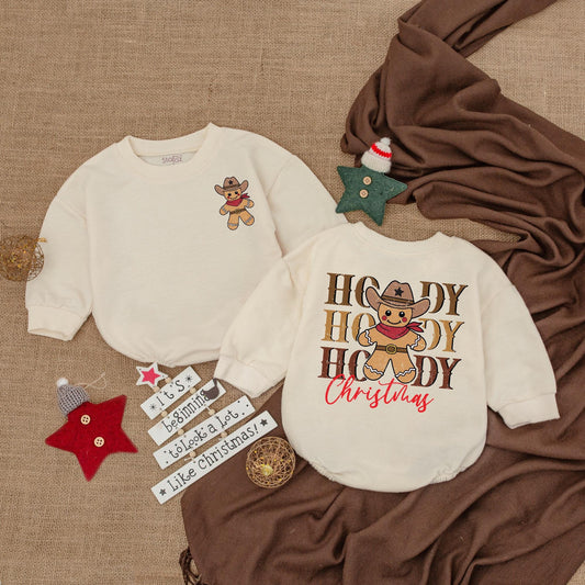 Howdy Christmas Gingerbread Baby Romper, Cowboy Holiday Infant Clothes, Western Winter Gift, Retro Xmas Bodysuit, Fun Baby Outfit (136 chars)