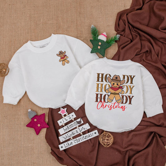 Howdy Christmas Gingerbread Baby Romper, Cowboy Holiday Infant Clothes, Western Winter Gift, Retro Xmas Bodysuit, Fun Baby Outfit (136 chars)