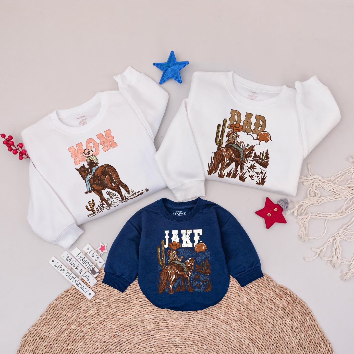 Matching Western Family Shirts Personalized with Names Cowboy Cowgirl Desert Theme Outfit Country Dad Mom Emily, Rodeo Party
