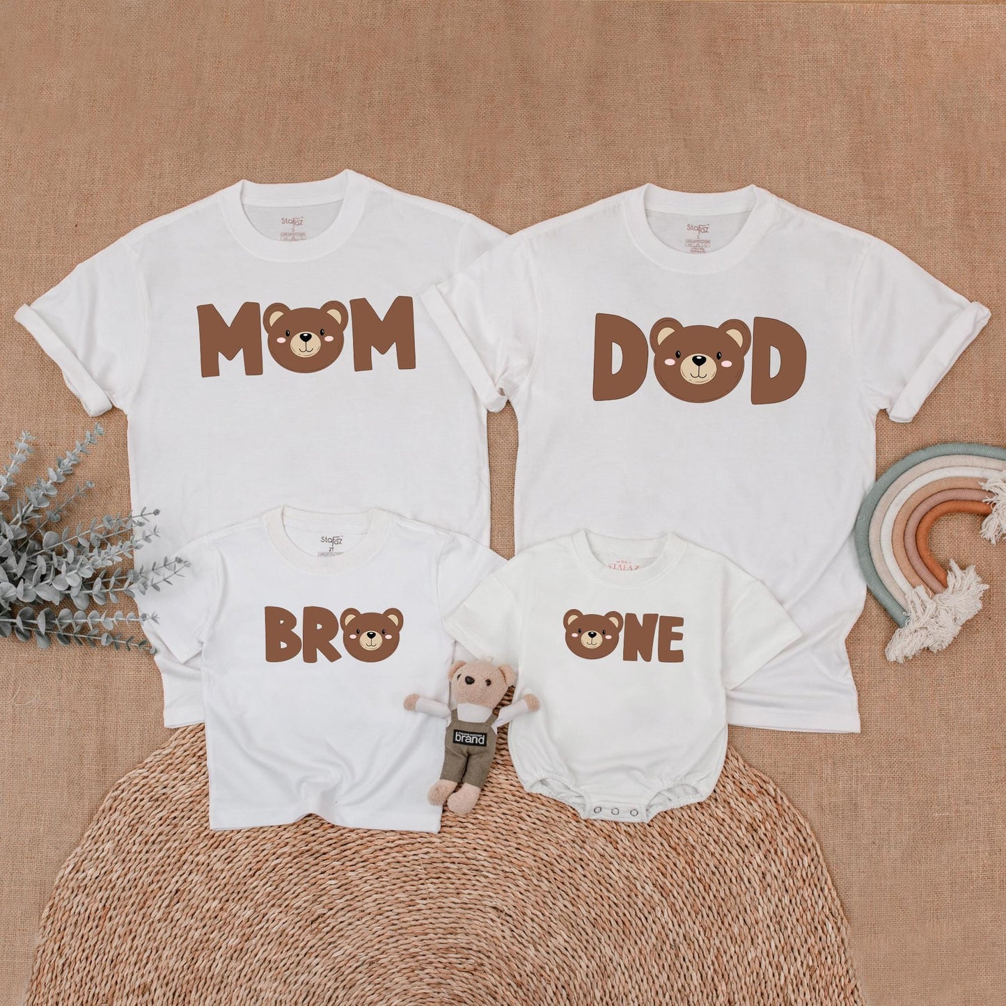 Matching Bear First Birthday Family Shirts Little Bear Birthday Girl Boy Outfit 1st Birthday Celebration Mom Dad Soft Cotton Bubble Romper