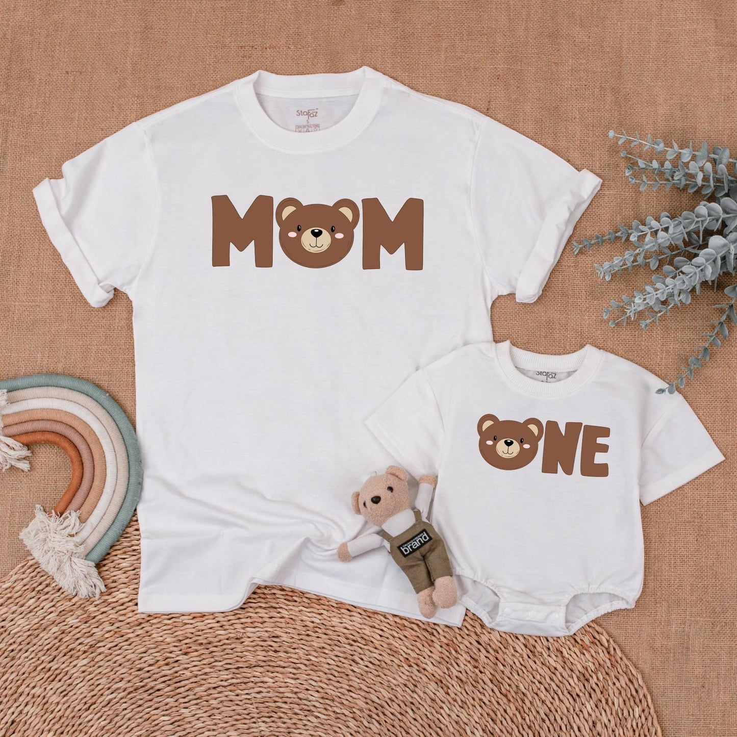 Matching Bear First Birthday Family Shirts Little Bear Birthday Girl Boy Outfit 1st Birthday Celebration Mom Dad Soft Cotton Bubble Romper