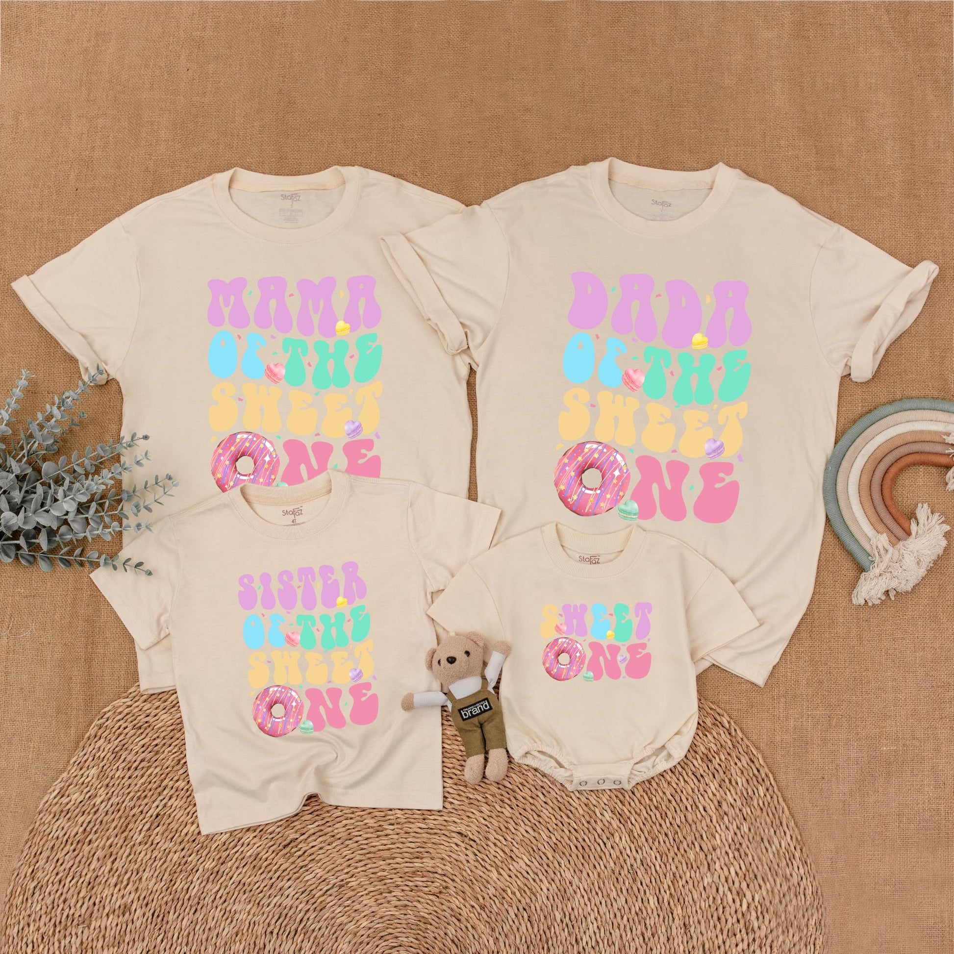 Sweet One Donut Birthday Family Shirts Matching Donut 1st Birthday Outfits for Birthday Girl Bubble Romper Gift