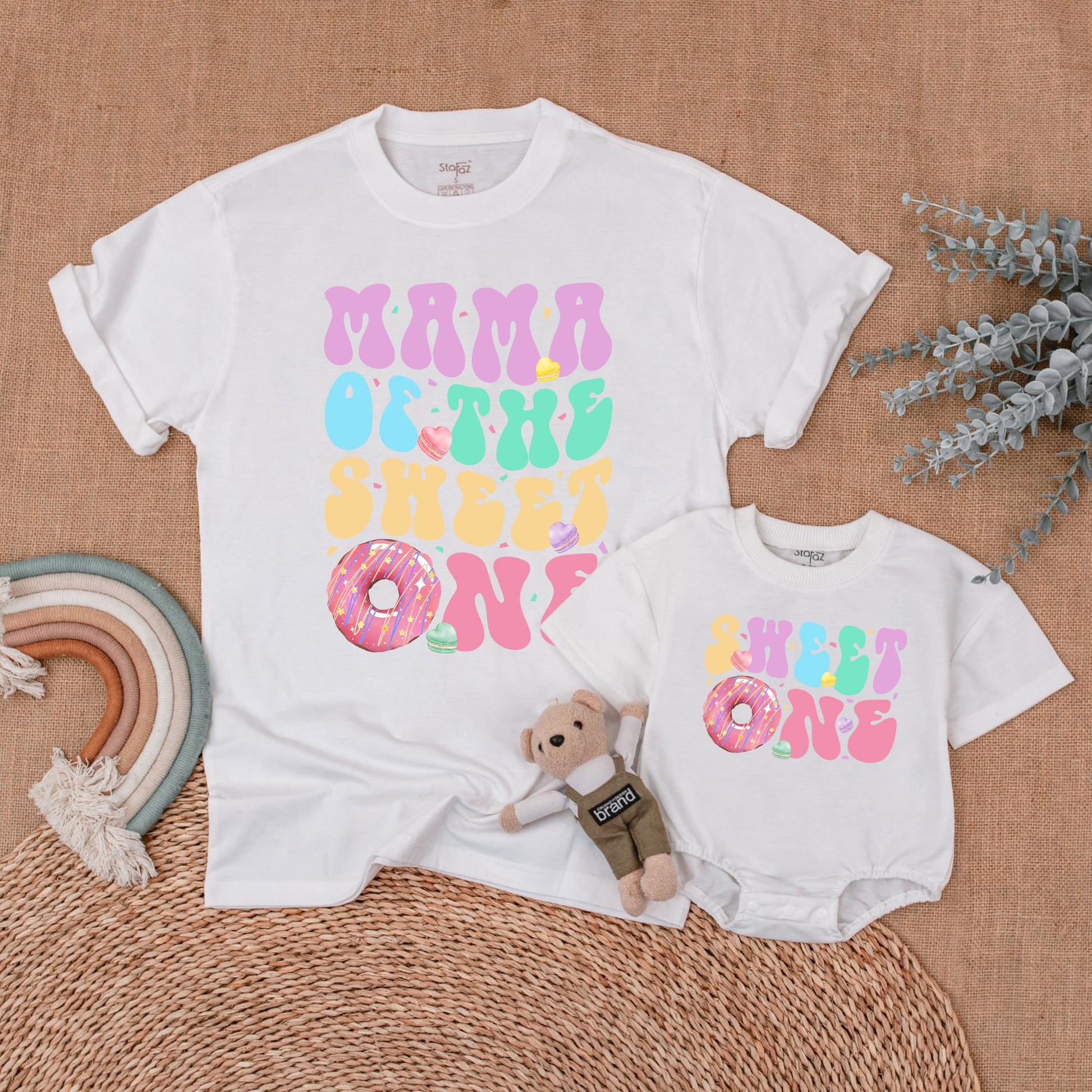 Sweet One Donut Birthday Family Shirts Matching Donut 1st Birthday Outfits for Birthday Girl Bubble Romper Gift