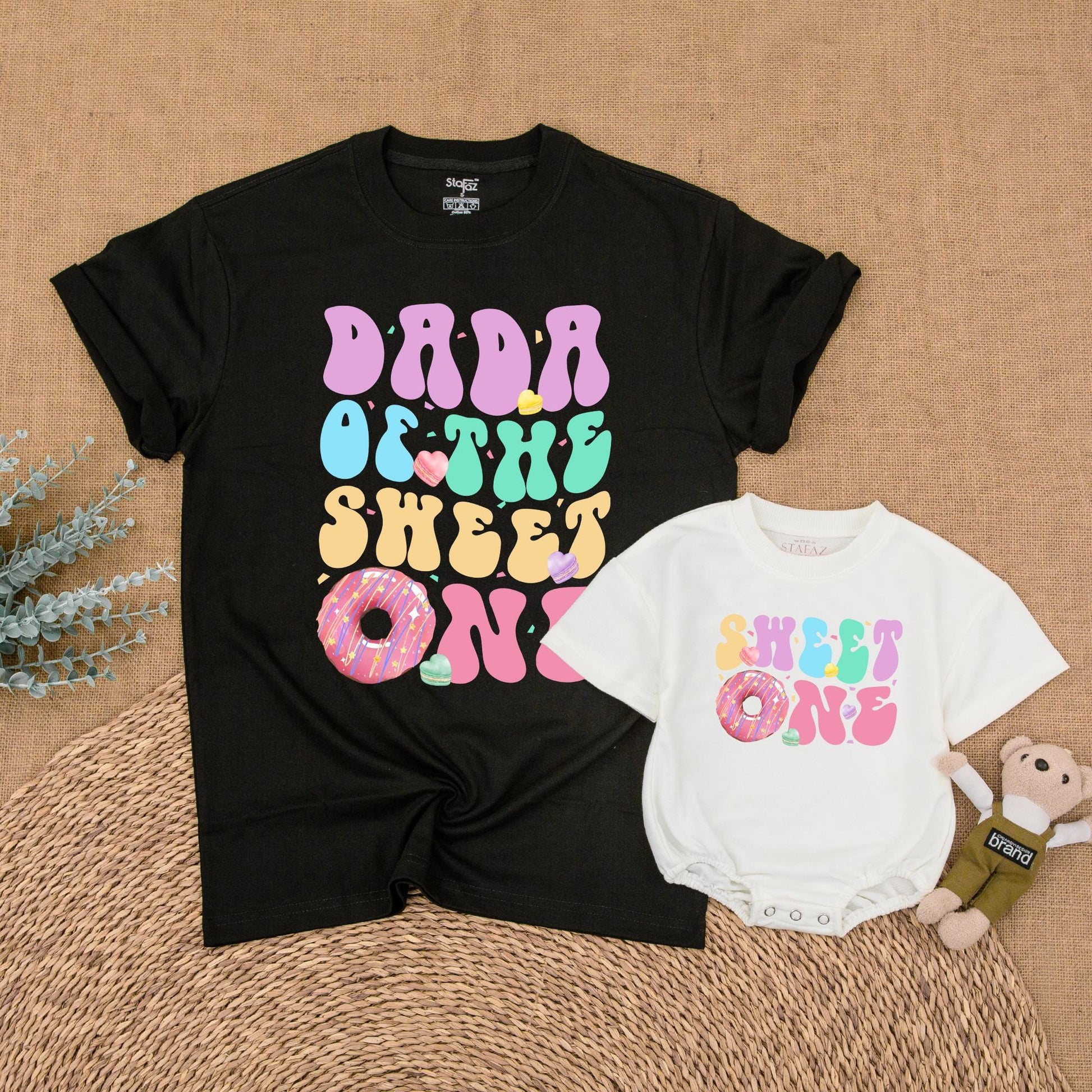 Sweet One Donut Birthday Family Shirts Matching Donut 1st Birthday Outfits for Birthday Girl Bubble Romper Gift