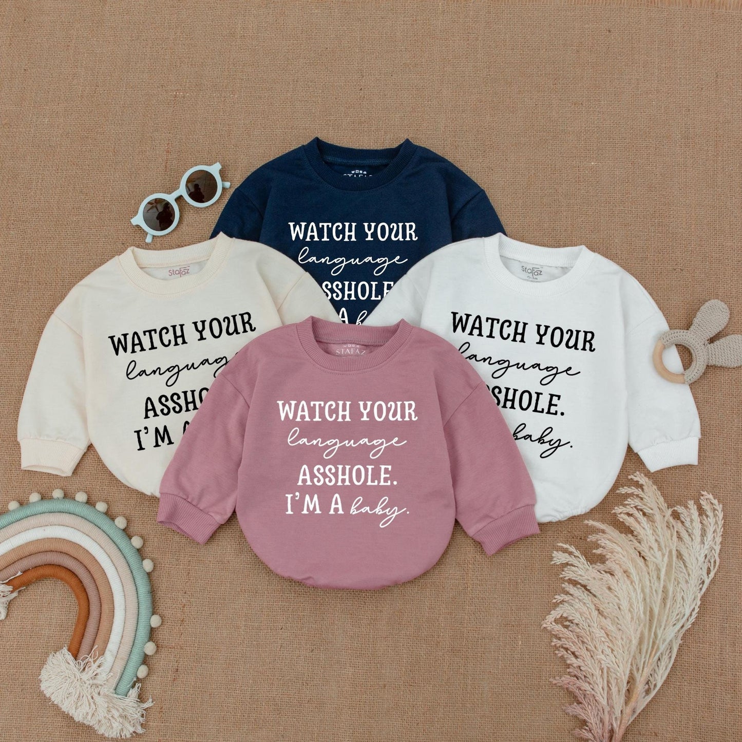 Watch Your Language Asshole I'm a Baby Romper Bodysuit Funny Saying Outfit for Newborns and Toddlers Hilarious Baby Clothes
