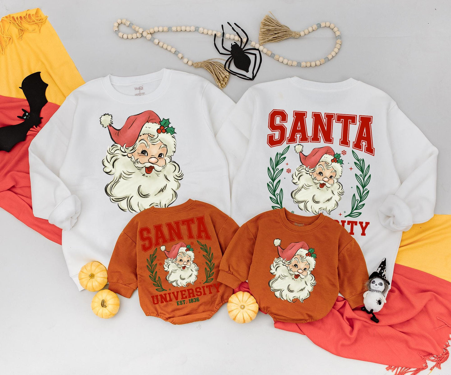 Retro Santa University Christmas Sweatshirt Toddler Outfit, Vintage Graphic Holiday Sweater, Cute Xmas Baby Romper, Newborn Gift Est. 1836 (2 Sided)