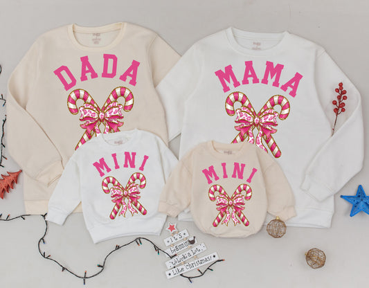 Mama Dada and Mini Candy Cane Matching Family Christmas Outfits Cute Holiday Sweaters for Baby Girl Gift