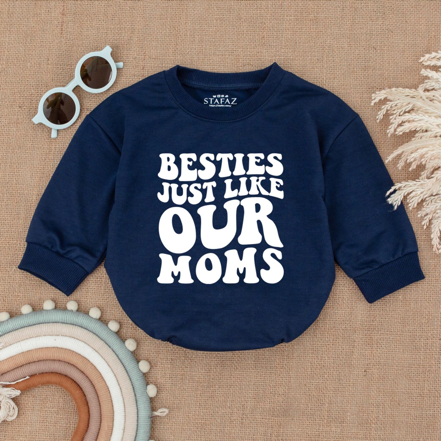 Besties Just Like Our Moms Bubble Romper Baby Girl Announcement Outfit White Pink Font Baby Shower Gift Newborn Clothes