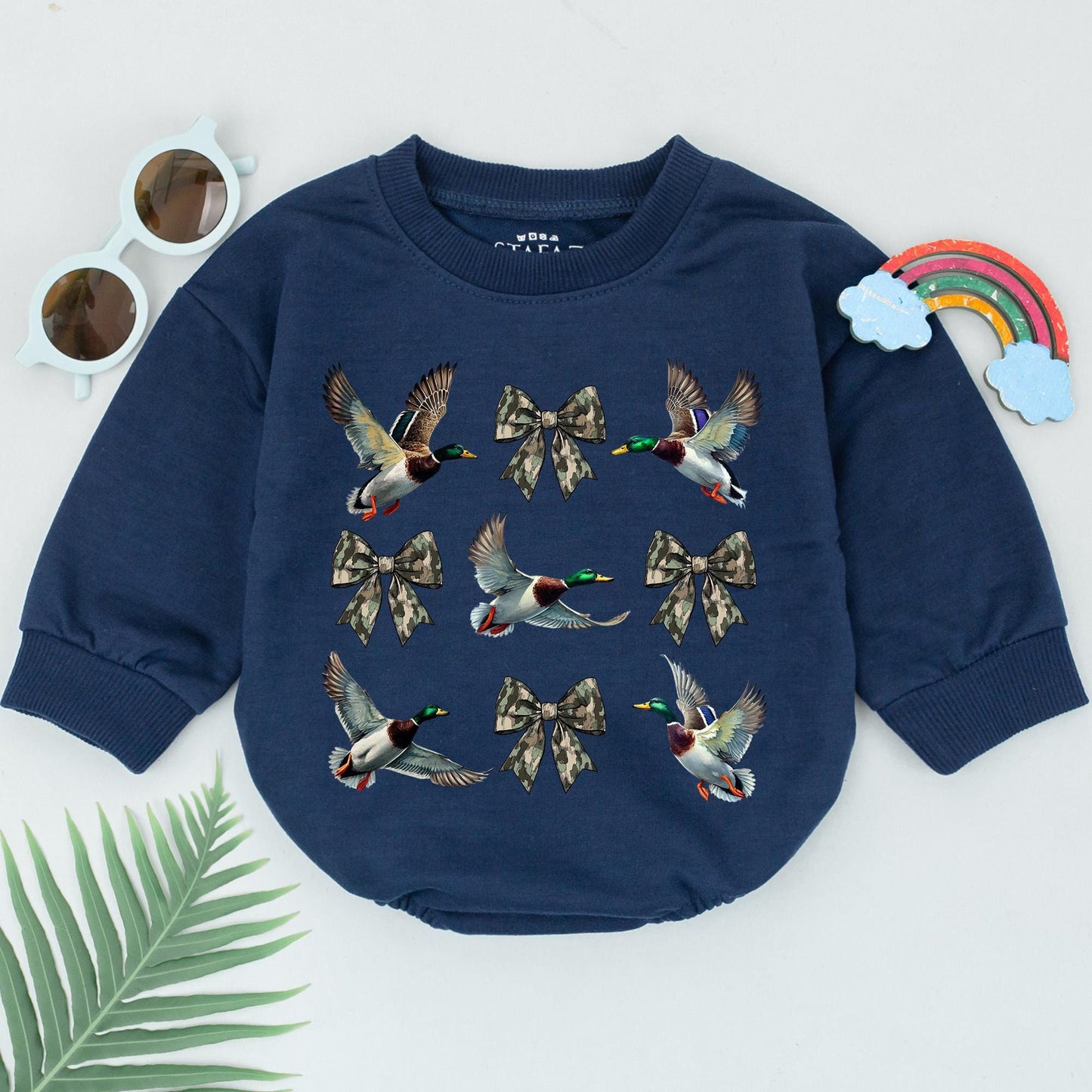 Camo Duck Baby Romper for Boys & Girls: Adorable Duck Birthday Outfit & Newborn Gift with Camouflage Bows
