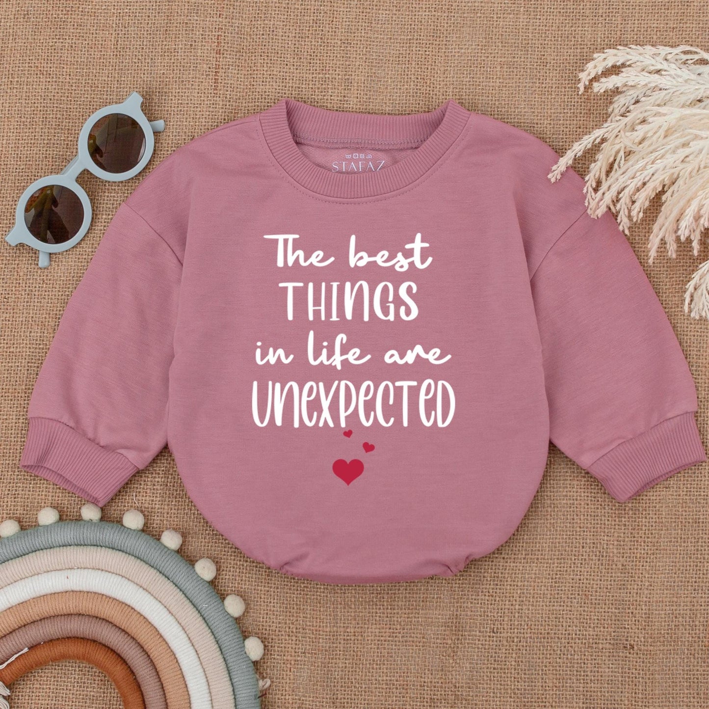 Unexpected Joy Baby Bodysuit Bubble Romper, The Best Things in Life are Unexpected Outfit, Newborn Baby Clothes, Whimsical Shower Gift 130-140 chars