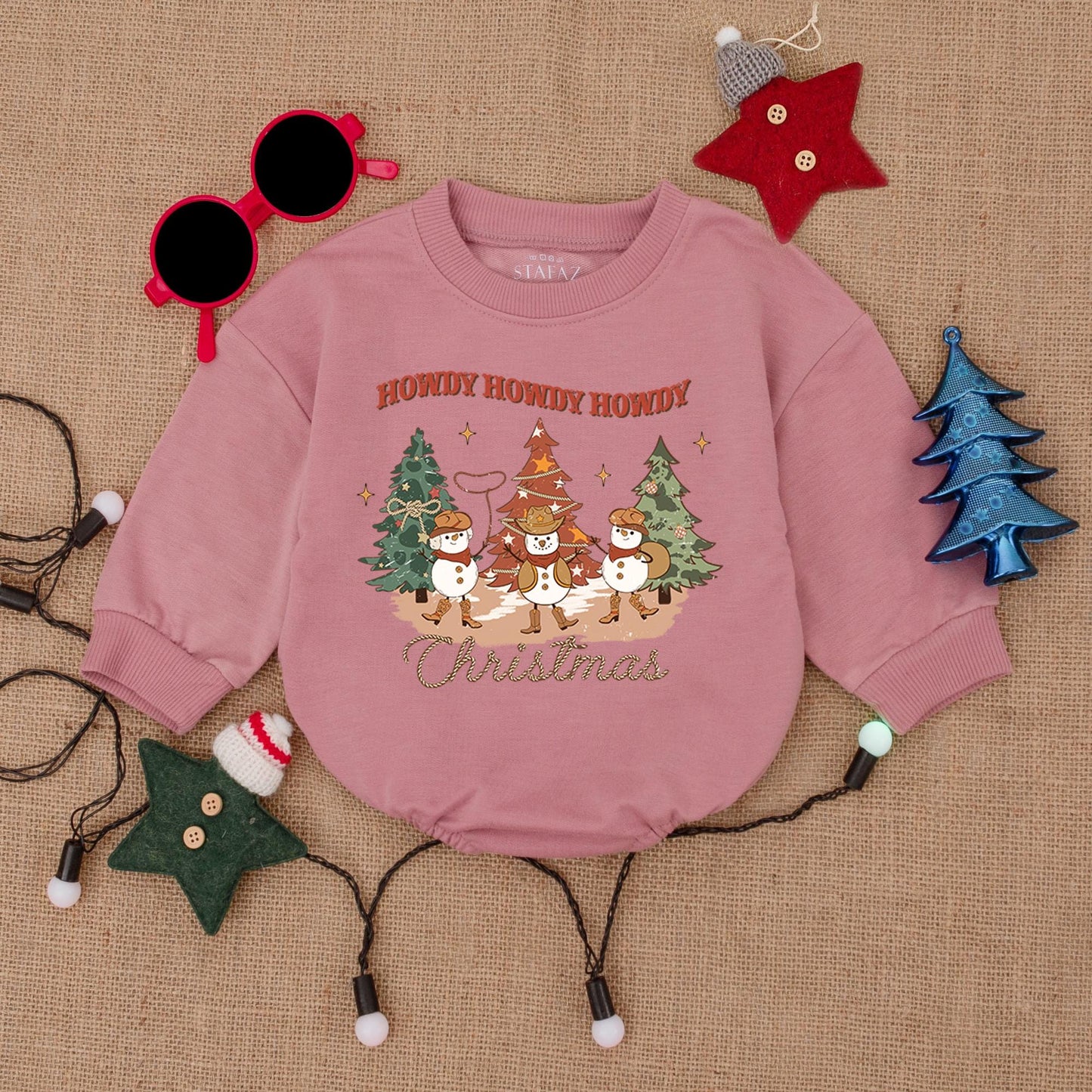 Cute Cowboy Western Christmas Baby Romper Snowman Howdy Christmas Outfit Newborn Infant Holiday Gift Warm Colors