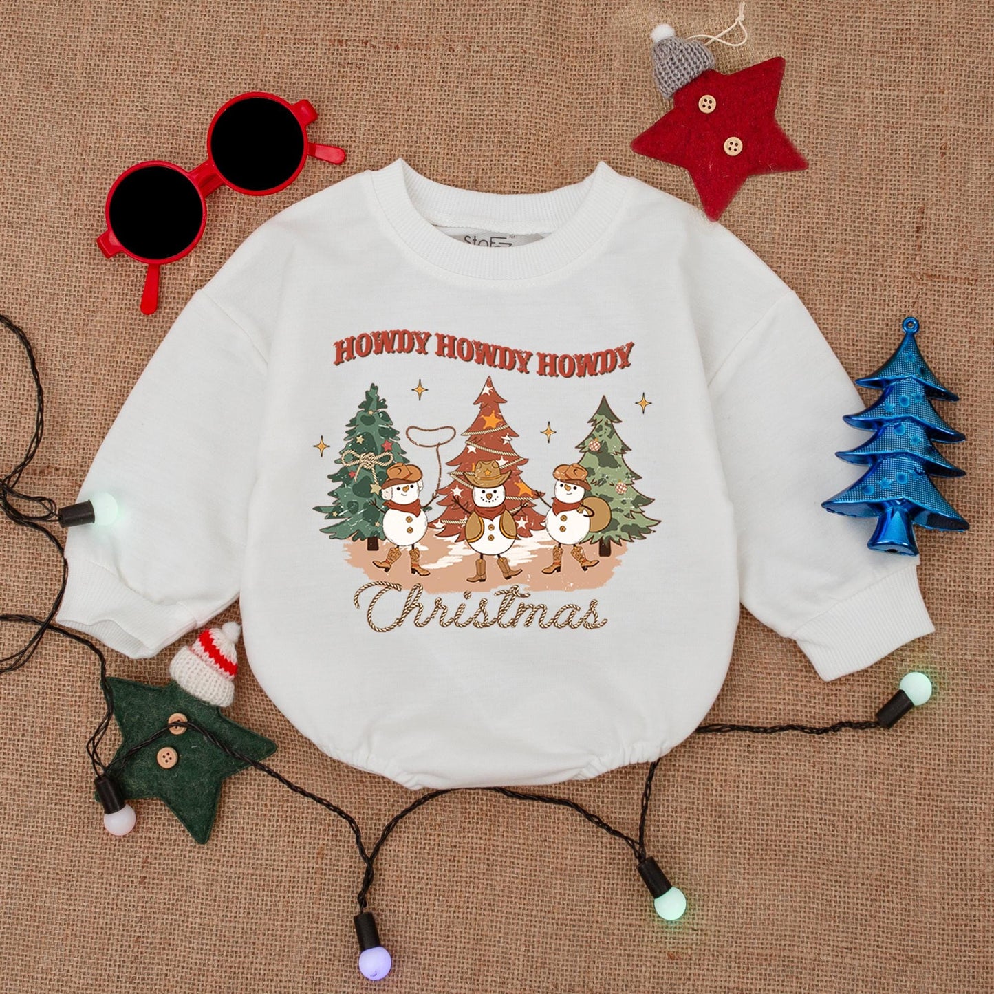 Cute Cowboy Western Christmas Baby Romper Snowman Howdy Christmas Outfit Newborn Infant Holiday Gift Warm Colors