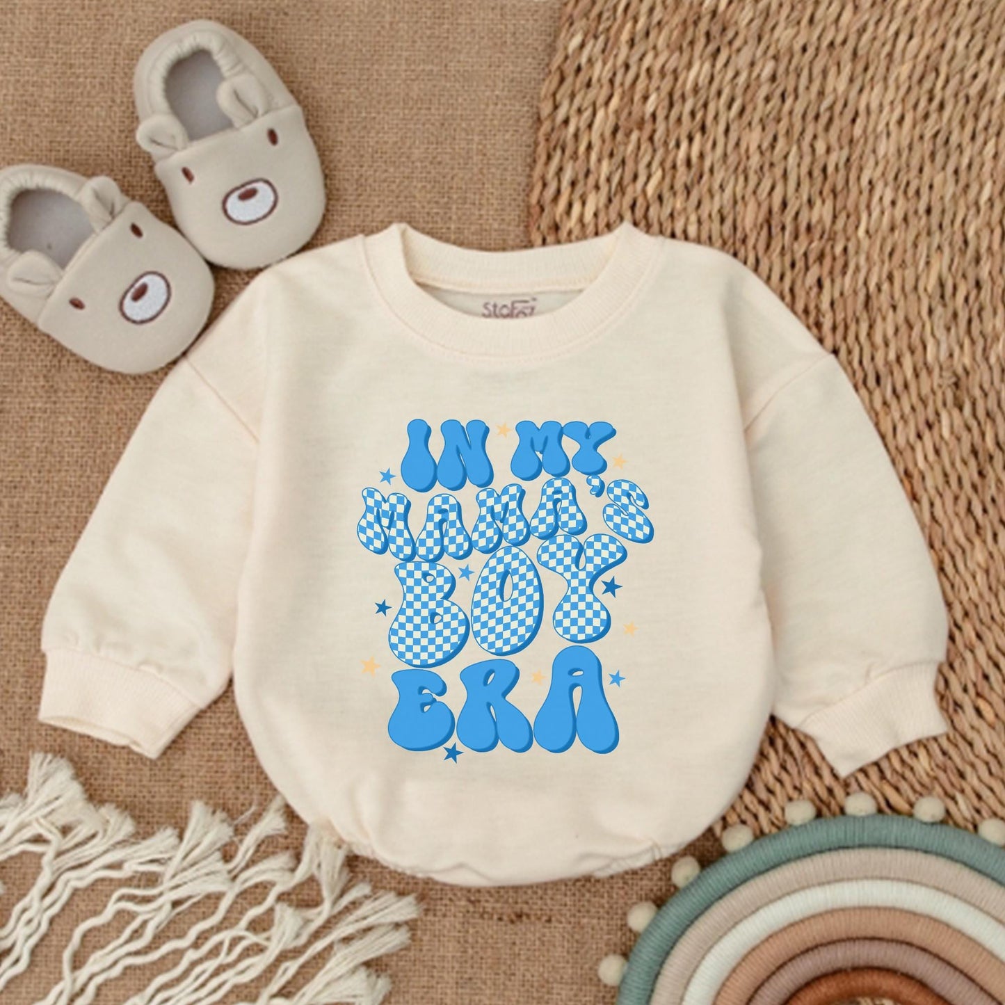 Retro Mama's Boy & Mama Matching Outfits Baby Romper & Sweatshirt Neutral Toddler Boy Cotton Set Mommy and Me USA
