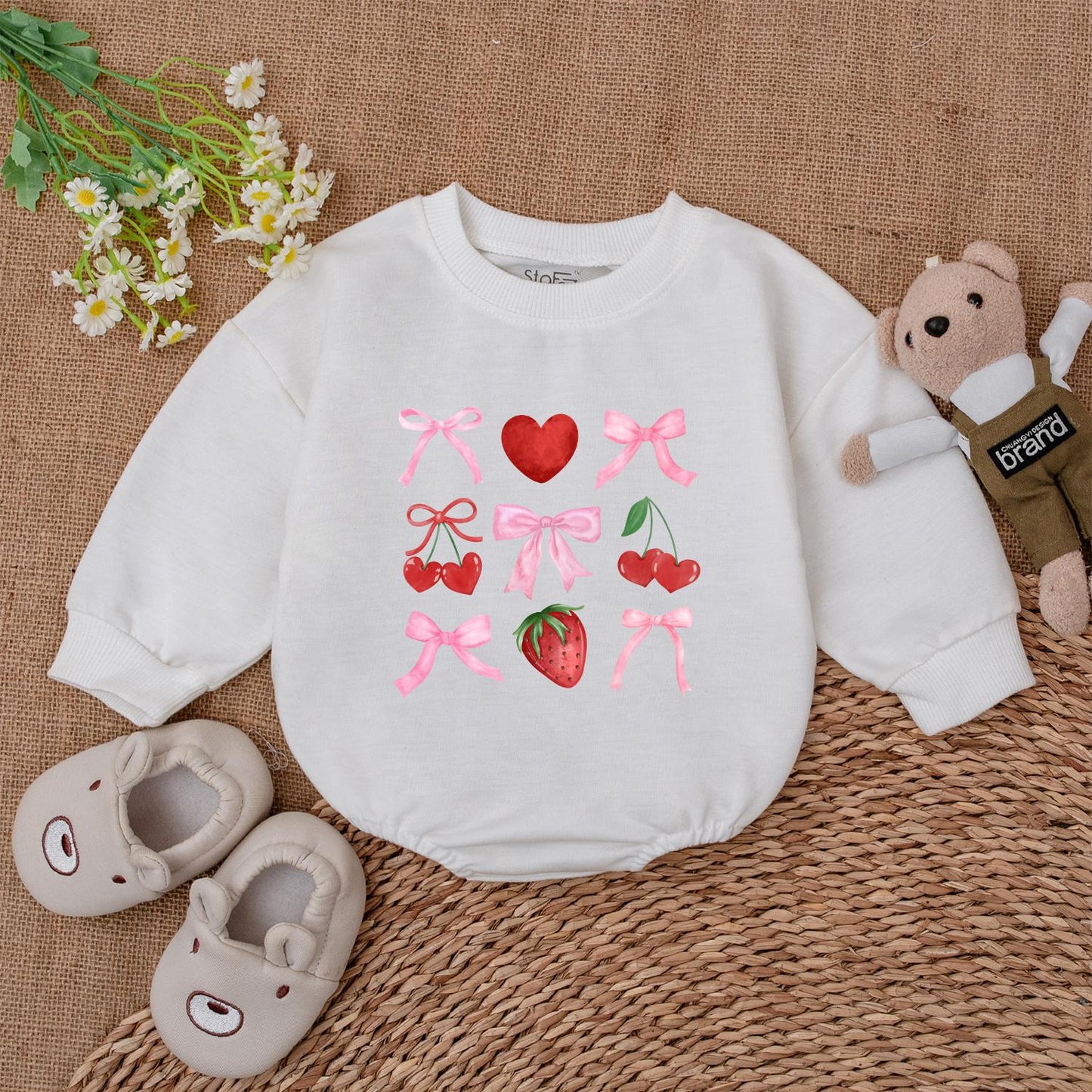Valentine Coquette Heart Romper Sweatshirt Baby Girl Outfit, Valentine's Day Gift, Coquette Bows, Baby Shower Gifts, Newborn Clothes