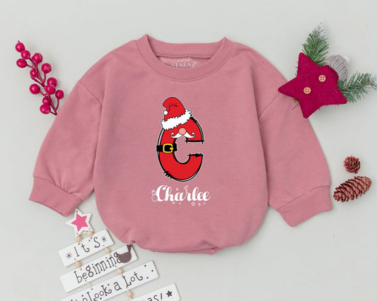 Personalized Name Santa M Christmas Baby Romper First Holiday Celebration Infant Bodysuit Toddler Sweatshirt Playful Festive Outfit Gift