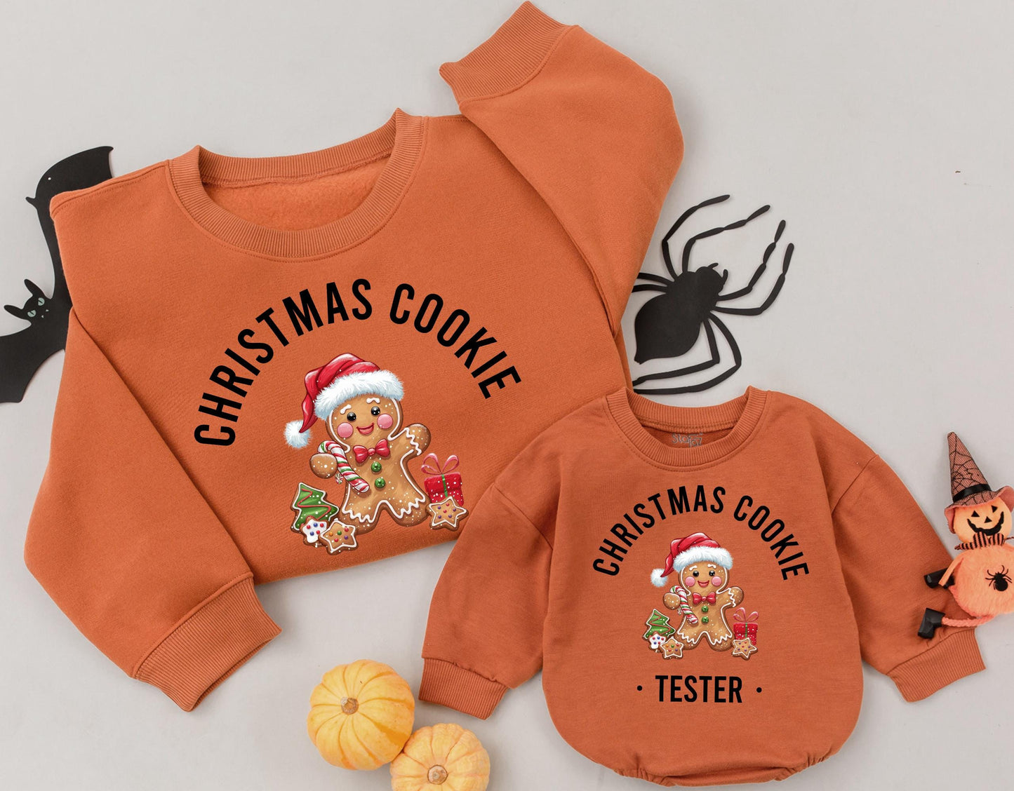 Adorable Christmas Cookie Baker & Tester Matching Sweatsuit for Mom and Baby Gingerbread Character Festive Holiday Outfit