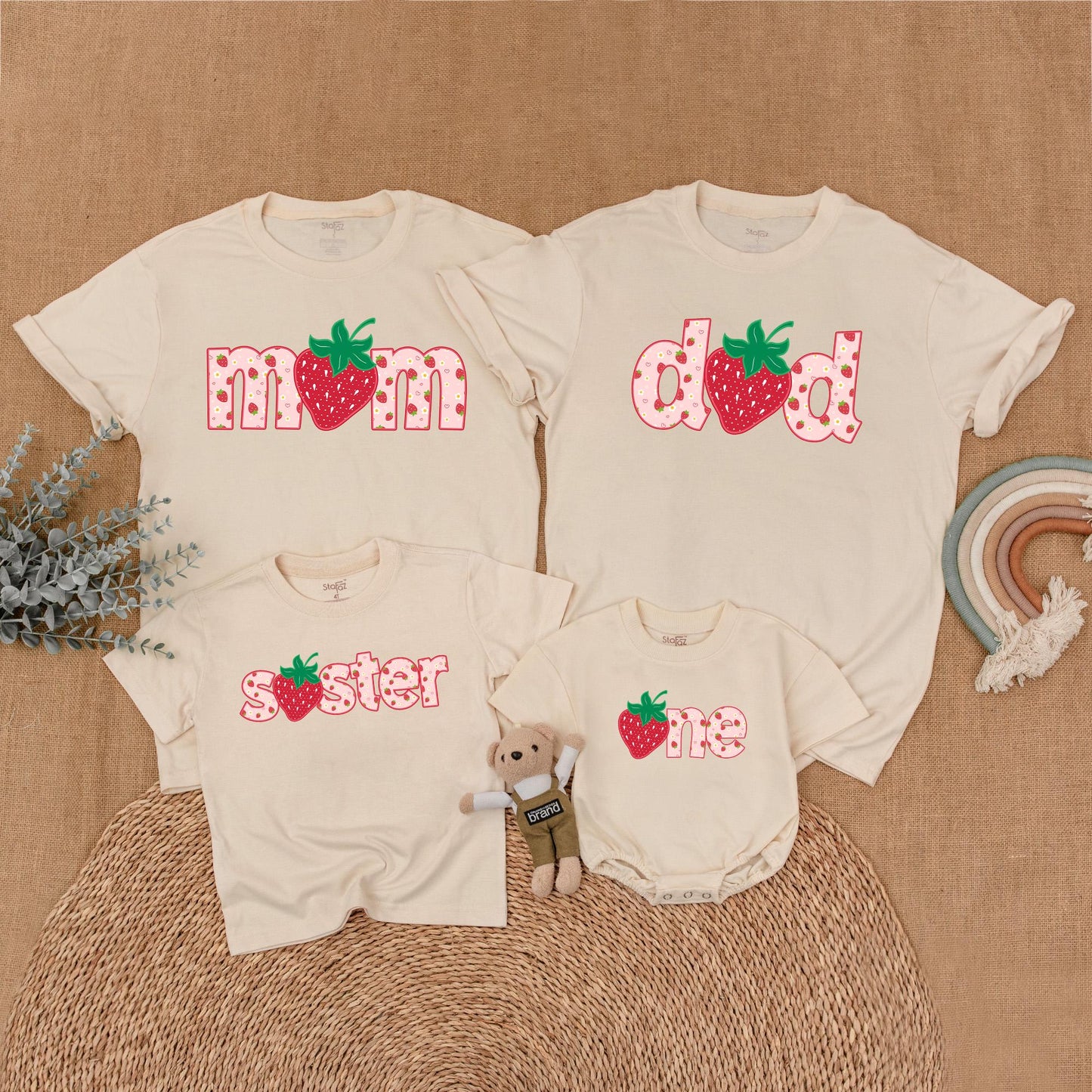 Berry Sweet First Birthday Family Matching Shirts & Romper Strawberry Design Mommy Dad Brother One Year Outfit
