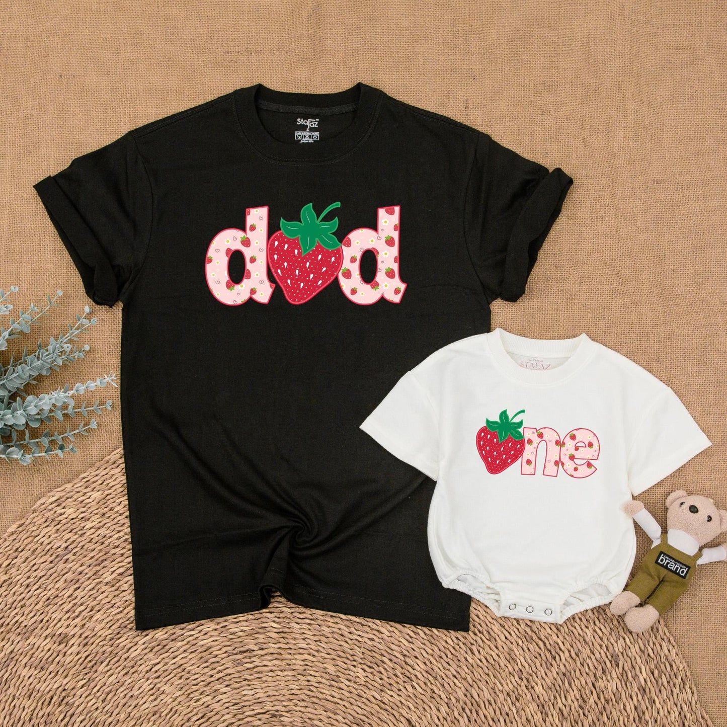 Berry Sweet First Birthday Family Matching Shirts & Romper Strawberry Design Mommy Dad Brother One Year Outfit