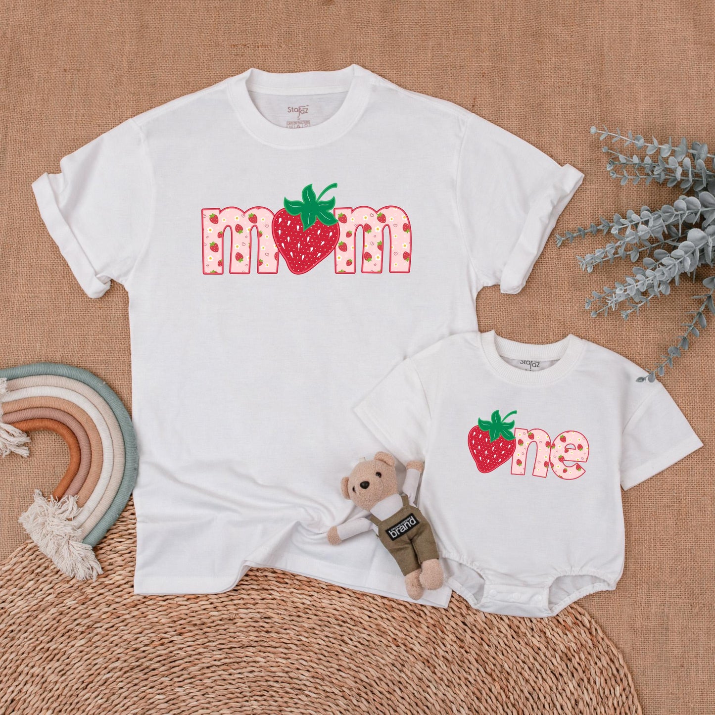 Berry Sweet First Birthday Family Matching Shirts & Romper Strawberry Design Mommy Dad Brother One Year Outfit