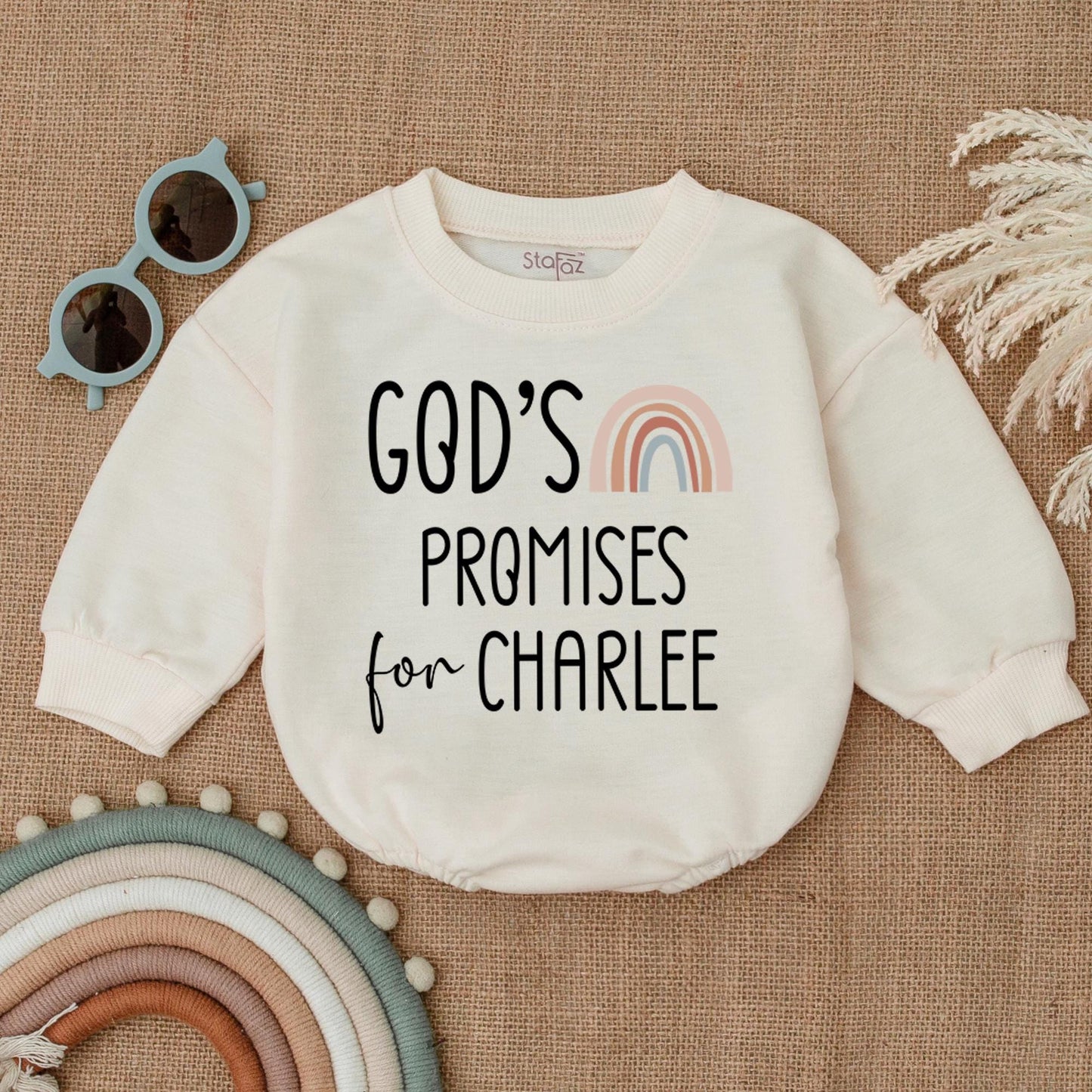 Personalized God's Promise Baby Romper with Rainbow, Baby Girl/Boy Announcement Bodysuit, Religious Gift, Baby Shower Present, Newborn Clothes (137 chars)