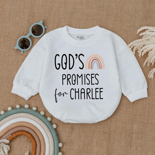 Personalized God's Promise Baby Romper with Rainbow, Baby Girl/Boy Announcement Bodysuit, Religious Gift, Baby Shower Present, Newborn Clothes (137 chars)