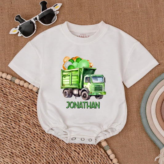 Personalized Garbage Truck Baby Romper - Truck Driver Outfit Newborn Bodysuit for Baby Boy - Trash Truck Gift, Baby Shower