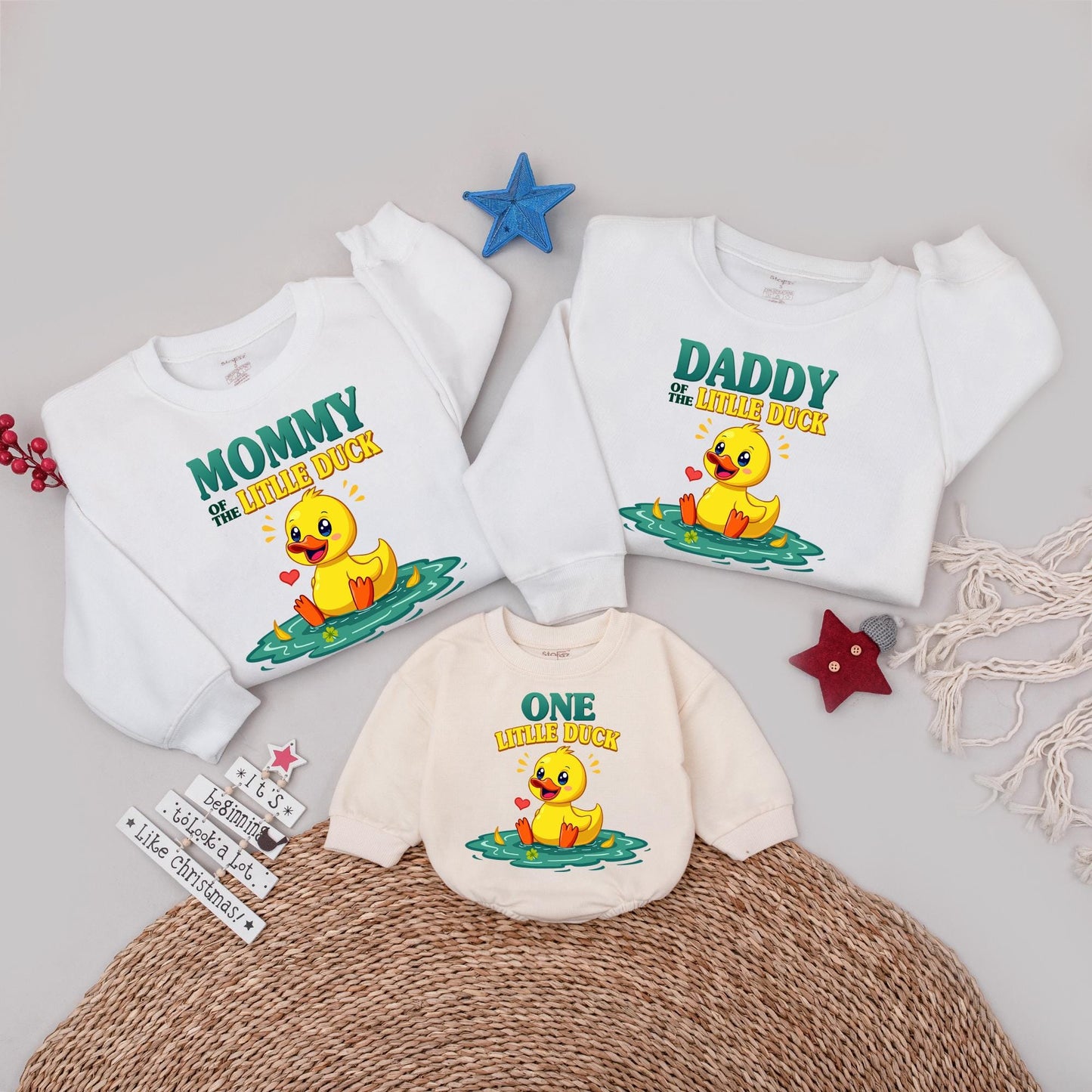 One Little Duck Birthday Sweatshirt Matching Family Outfits for a "Ducky" First Birthday Party Boy Baby Bodysuit Mommy and Me
