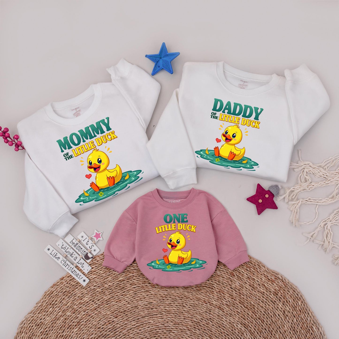 One Little Duck Birthday Sweatshirt Matching Family Outfits for a "Ducky" First Birthday Party Boy Baby Bodysuit Mommy and Me