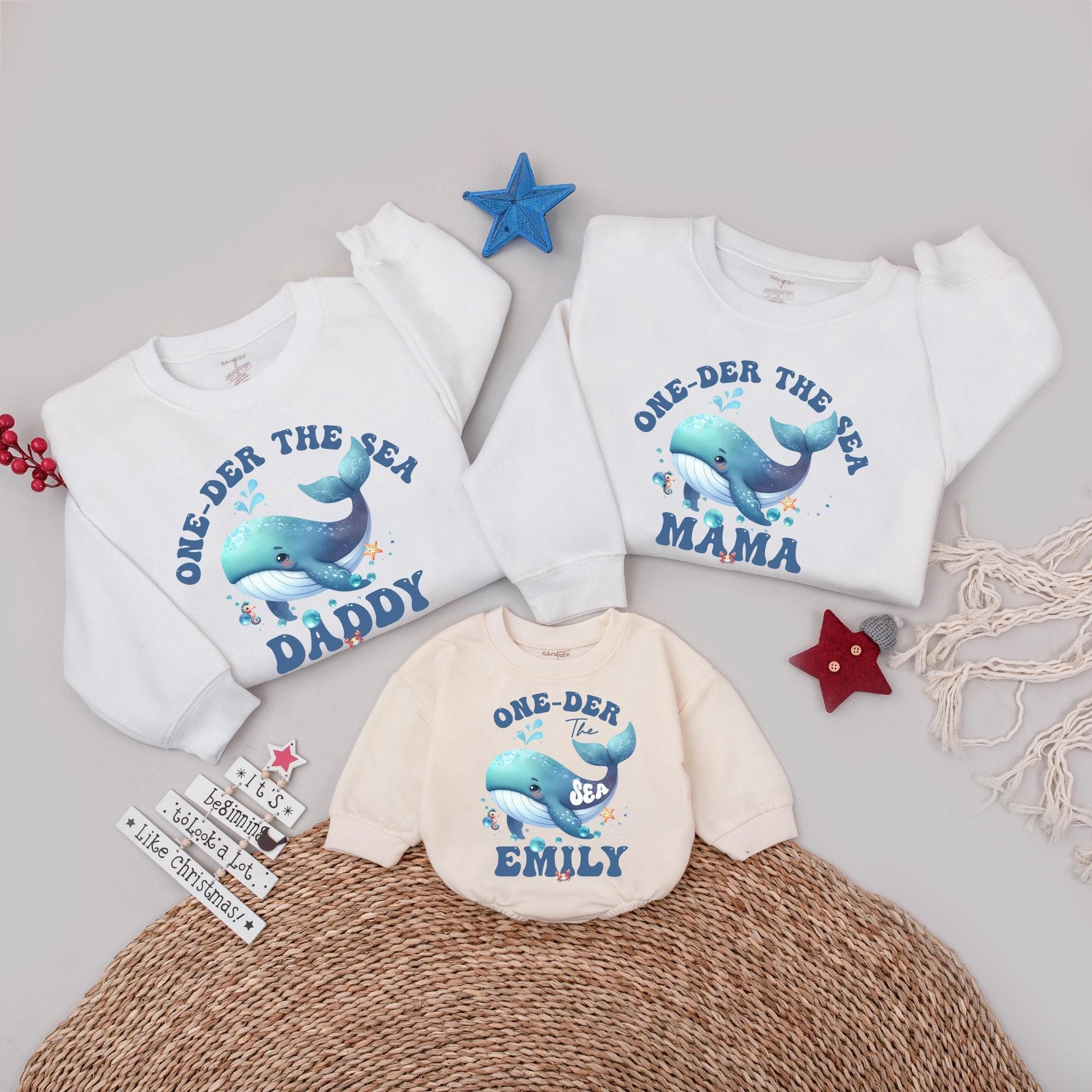 One-der The Sea Matching Family Birthday Sweatshirts, Cute Whale 1st Birthday Outfit, Personalized Ocean Party Shirts for Daddy, Mama, Emily 138 chars
