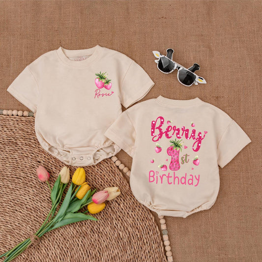 Personalized Berry 1st Birthday Strawberry Romper Cute Baby Girl Sweet One Celebration Bubble Bodysuit Cheerful Infant Shower Gift