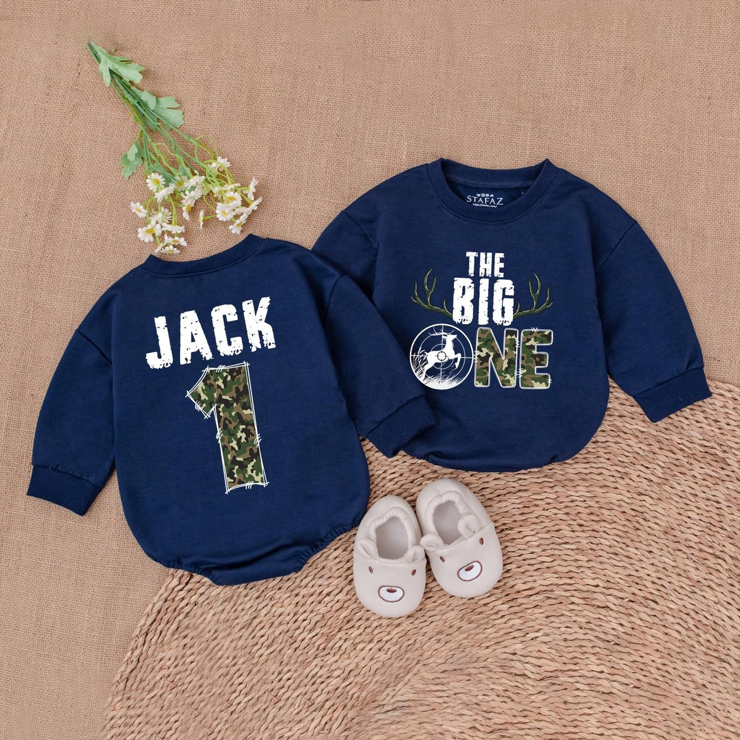 The Big One Hunting Birthday Romper Boys Deer Hunting Baby Bodysuit First Birthday Outfit Wild One 1st Birthday Boys Cotton Comfortable Outdoor Adventure Gift