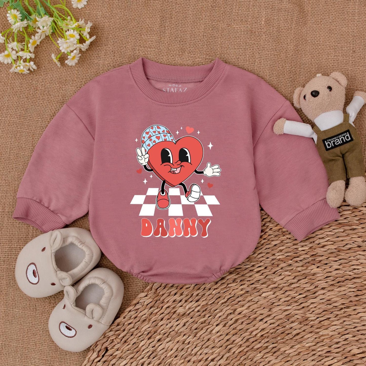 Personalized Valentine Heart Baby Romper My 1st Valentine Outfit Retro Baby Girl Clothes Valentine Day Gifts for Newborns