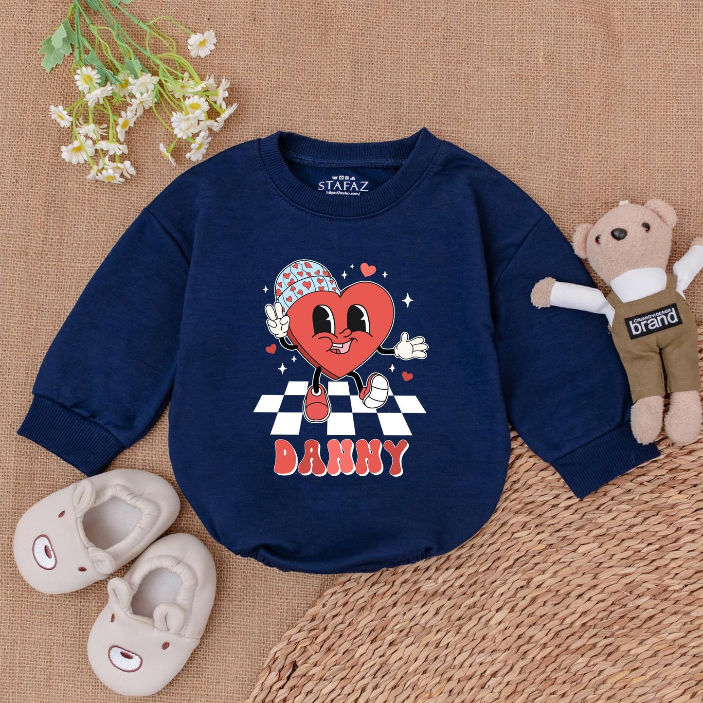 Personalized Valentine Heart Baby Romper My 1st Valentine Outfit Retro Baby Girl Clothes Valentine Day Gifts for Newborns