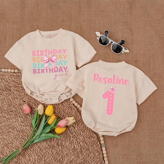 Birthday Girl Romper Pink Bow Baby Bodysuit Adorable 1st Birthday Outfit Girl Gifts Soft Cotton Clothes