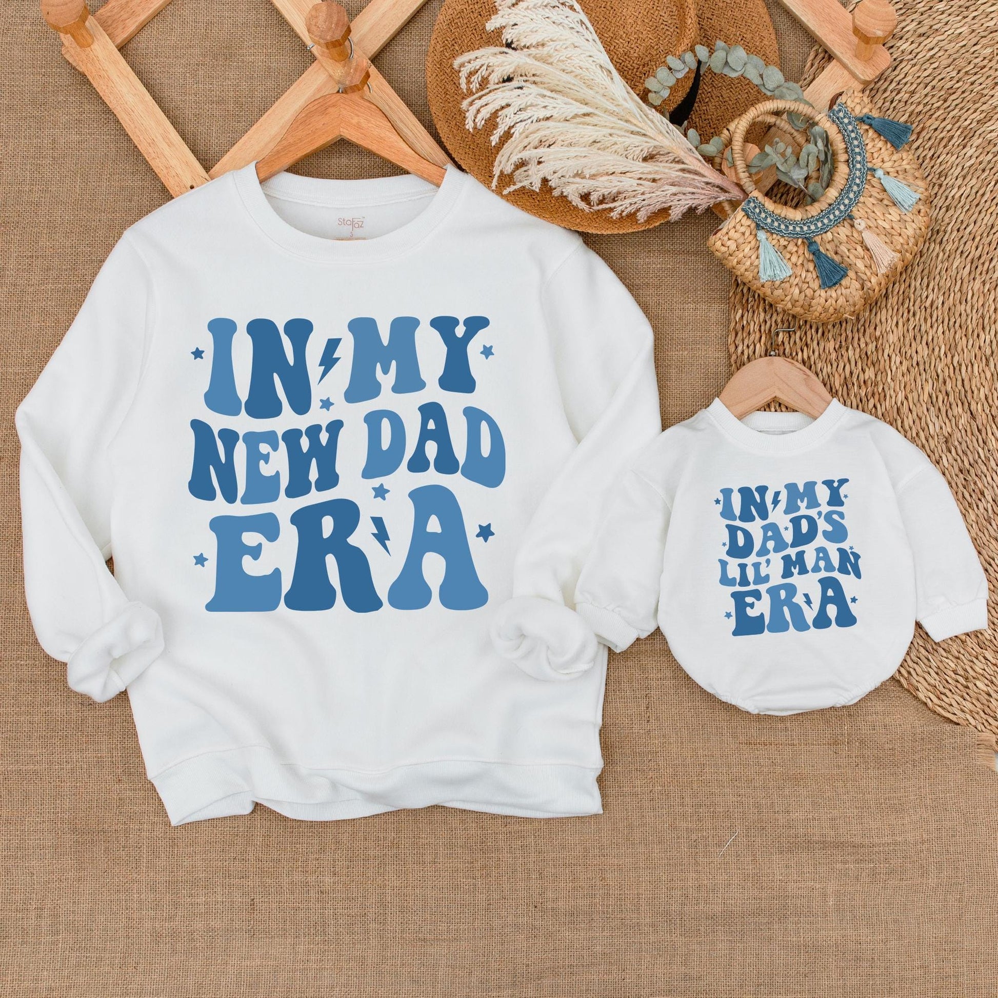 Matching Dad & Son Neutral Sweatshirt Outfit Baby Romper Set, Casual Family Matching Clothes, Dad's Boy Cozy Outfit, USA Patriotic
