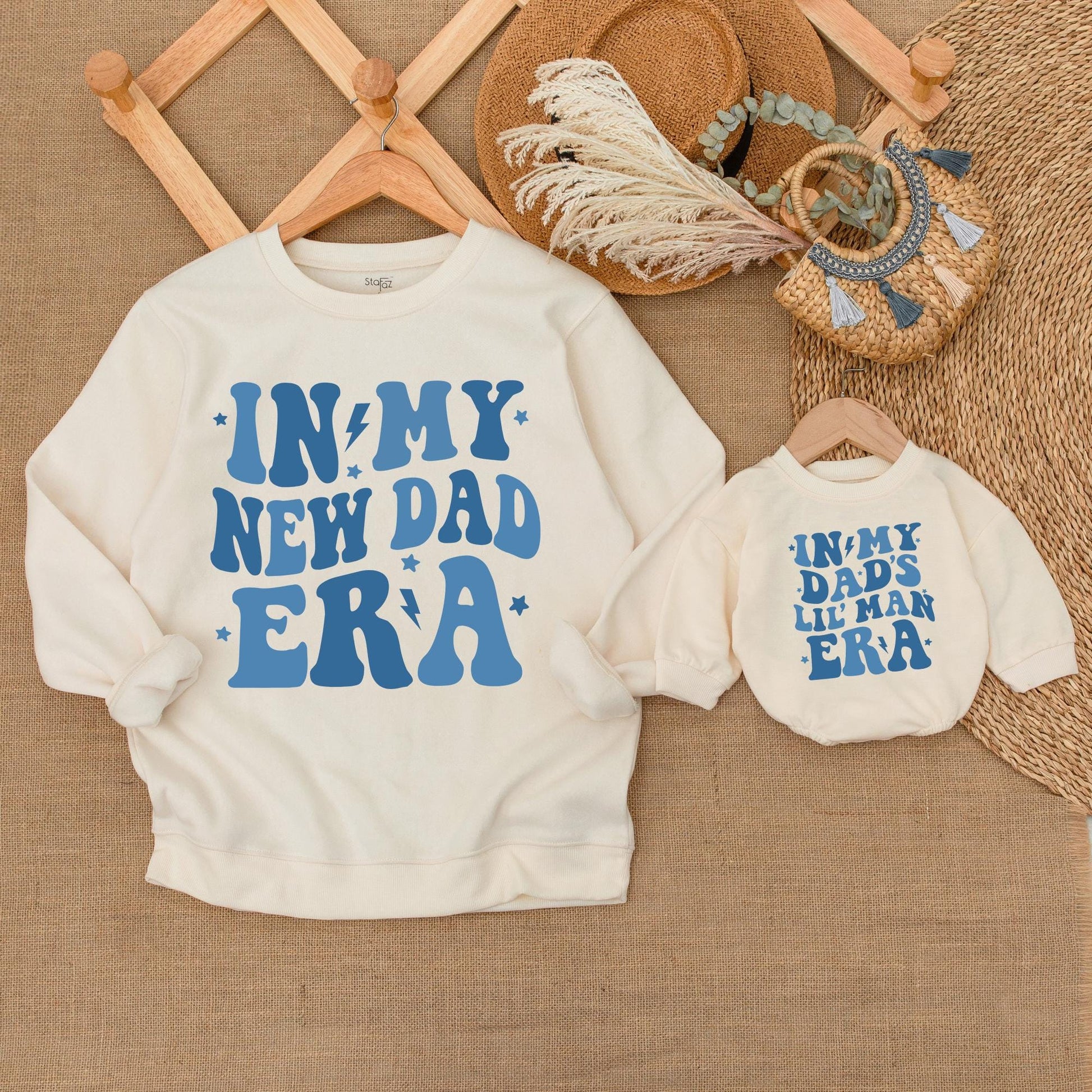 Matching Dad & Son Neutral Sweatshirt Outfit Baby Romper Set, Casual Family Matching Clothes, Dad's Boy Cozy Outfit, USA Patriotic