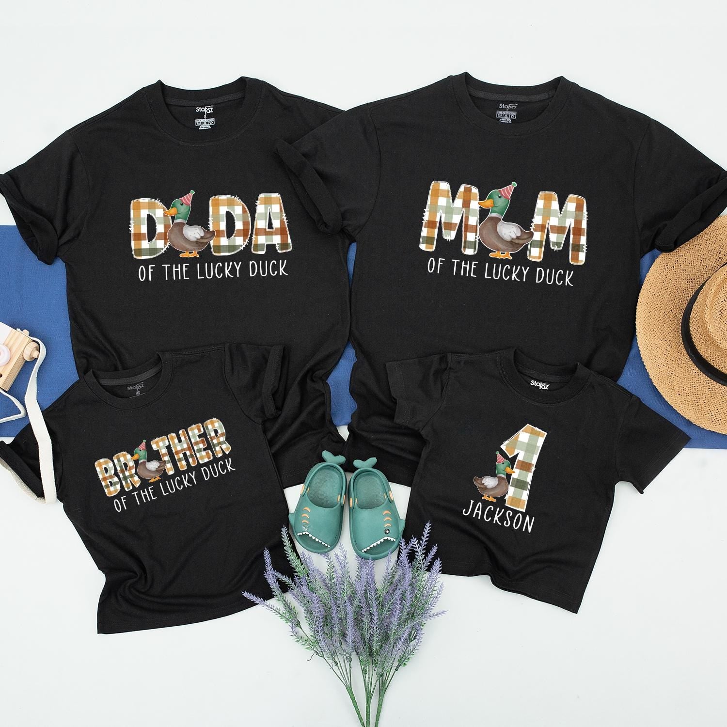 One Lucky Duck Family Birthday Shirts Mommy and Me Matching First Birthday Outfit Toddler Baby Boy Duck Theme Celebration